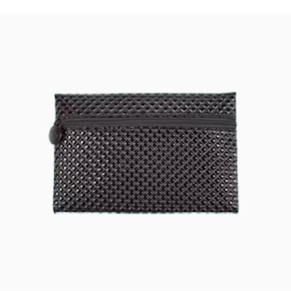 Ipsy December 2013 black textured makeup bag red interior